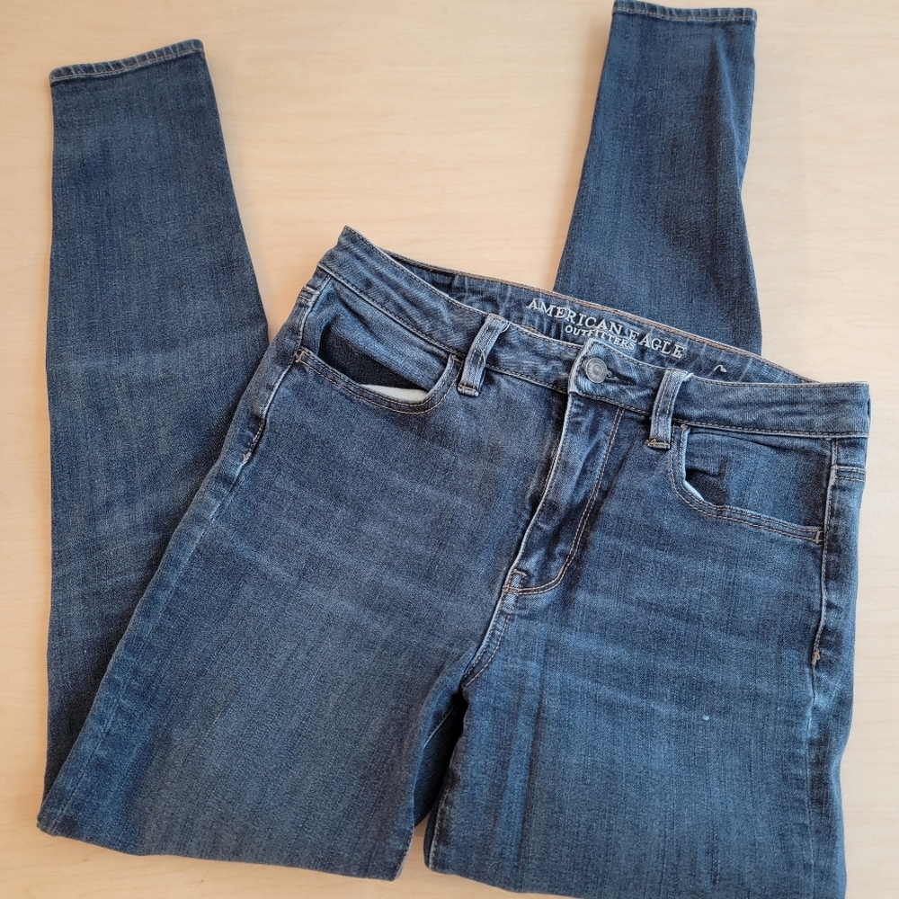 American Eagle Super Hi-Rise Jeggings Size 6 Long Women's Dark Blue Skinny Jeans